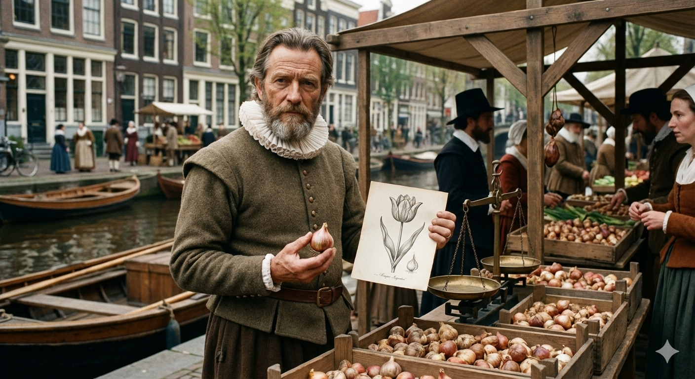 Tulipomania - Mercado de tulipanes en Haarlem, 1637